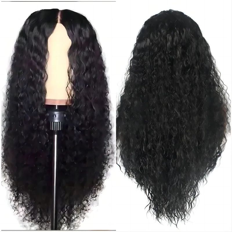 New African Wig Women's Fashionable Black Small Curly Hair With Water Ripple Corn Perm Center Split Bang Full Top Cover JF2088-2