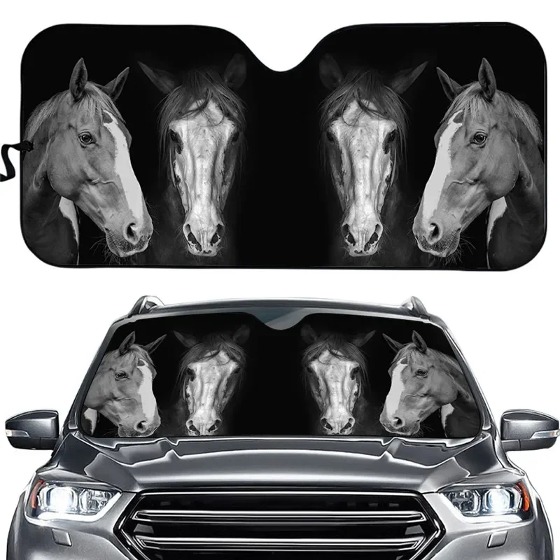 Car Windshield Sunshade Crazy Black Horse Print Front Window Auto Windshield Sun Shade Foldable Sun Visor Keep Your Car Cool