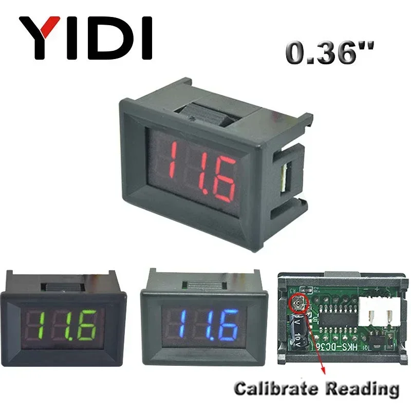 0.36\'\' DC 0-100V Mini LED Digital Voltmeter Red Green Blue LED Car Voltage Detector DC 2.3-30V Reading Calibrate Meter 2 3 Cable