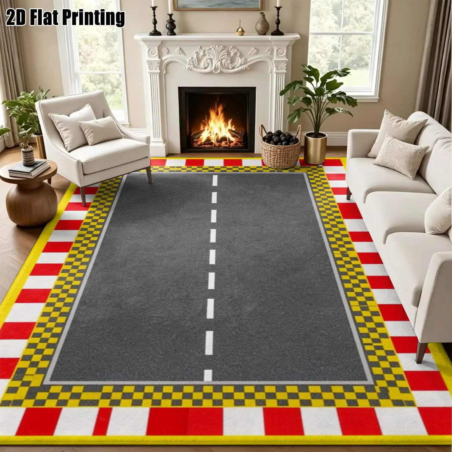 1Pc 2D Printed Carpet: Gray-Black Geometric Stripe Pattern, Modern Simple, Home Decor, Multi-Size, Machine Washable, Multi-Scene Mat