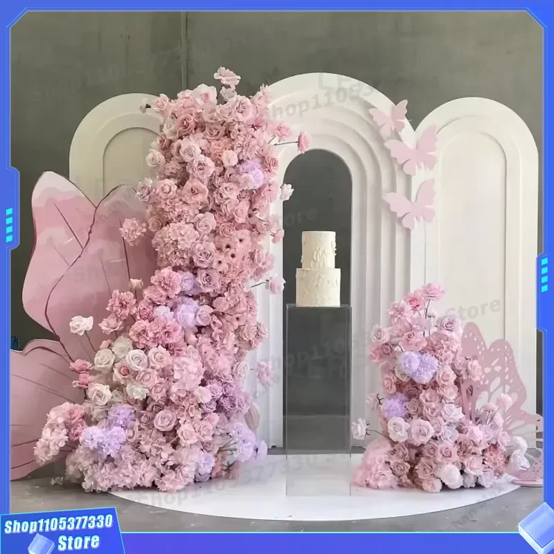 10th Wedding Anniversary Decorations PVC Arched Corrugated Background Frame Curve Stage Backdrop for Party Celebration Design