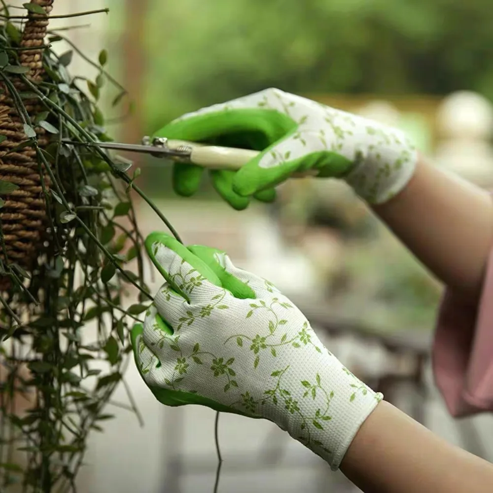 

3Pairs Durable Breathable Gardening Gloves Comfortable Printed Latex Foam Gloves Non-slip Flexible Working Glove Garden Use