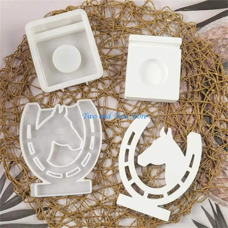 

HX6F Stylish Horse Head Holder Silicone Base Mould Candlestick Making Mold Gypsum Office Decorations Mould