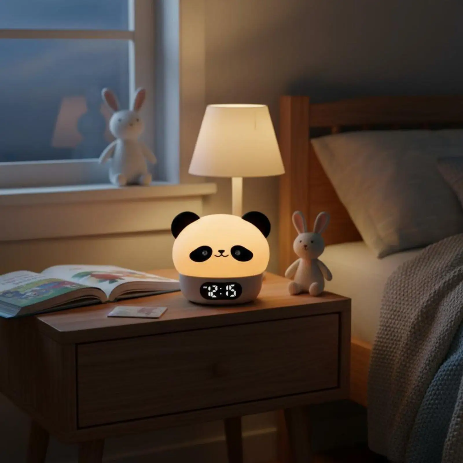 Night Light Panda Silicone Lamp Continuous Dimming USB Alarm Clock LED RGB Colors for Sleep and Home