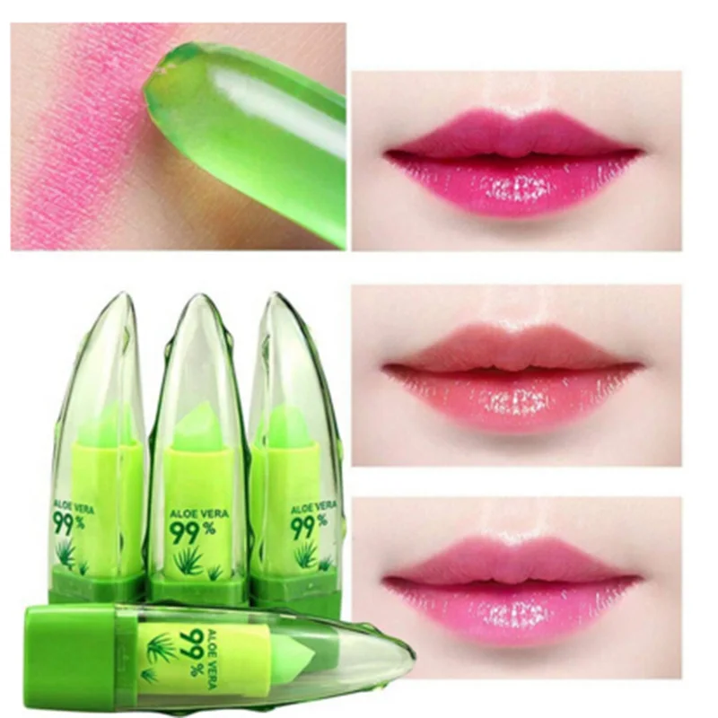 Spring Aloe Vera Moisturizing Lipstick Long Lasting Nouritious Lip Balm Temperature Changing Color Lipgloss Lip Makeup Comestics