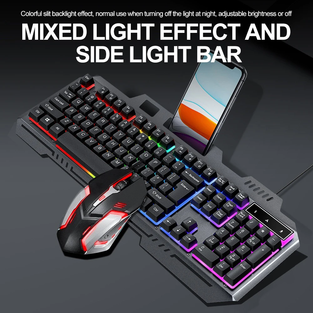 

TF600 Keyboard and Mouse Set Gaming Computer USB Wired RGB Backlit Keyboard Laptop Accessories Ergonomic Laser Mouse Wheel