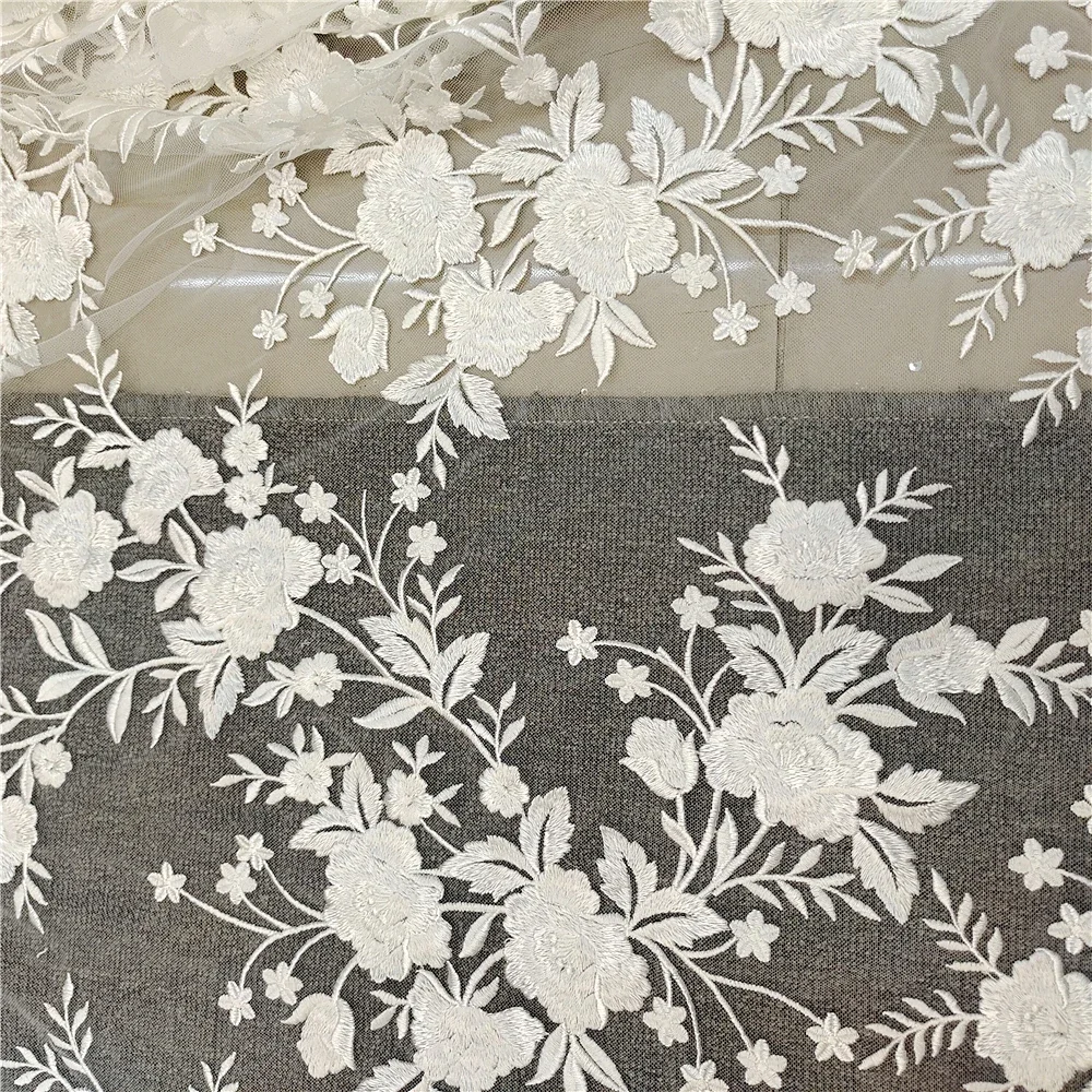 Rayon Ivory Color in Stock Ready Goods Cheap Price Free Shipping Florals Lace Fabric