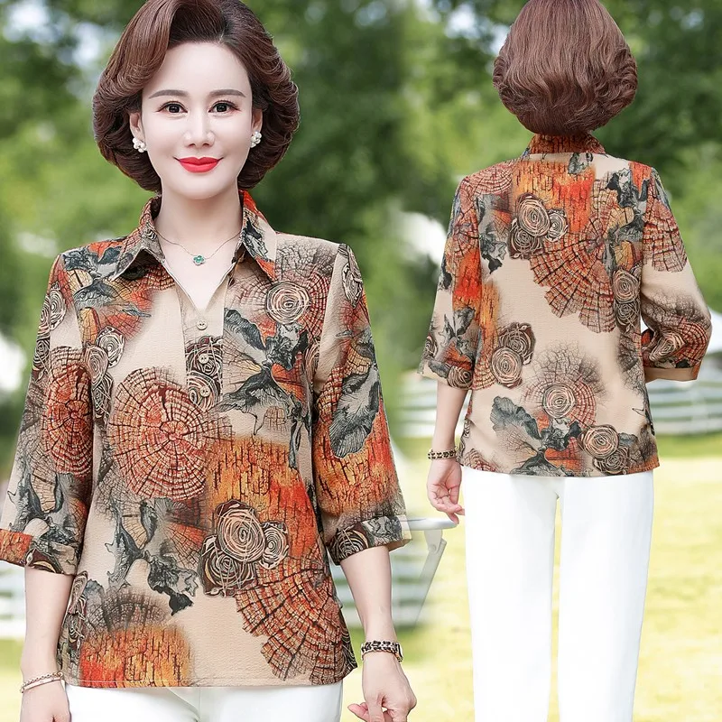 Casual Fashion Floral Printed Button Chiffon Shirt Summer 2023 New Polo-Neck Half Sleeve Loose Pullovers Blouse Women\'s Clothing