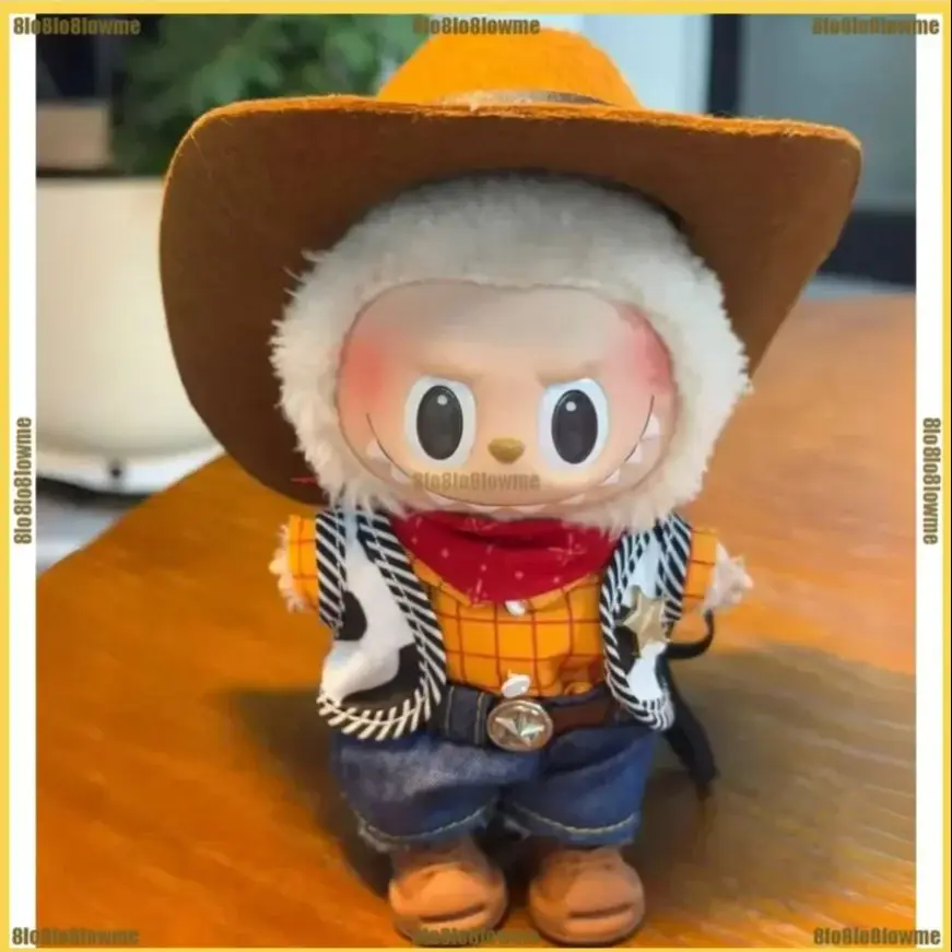

Cartoon Cowboy Labubu Clothes West Cowboy Outfit with Ten-gallon Hat Mini Plush Doll Clothing Fashion Doll Accessories Gift
