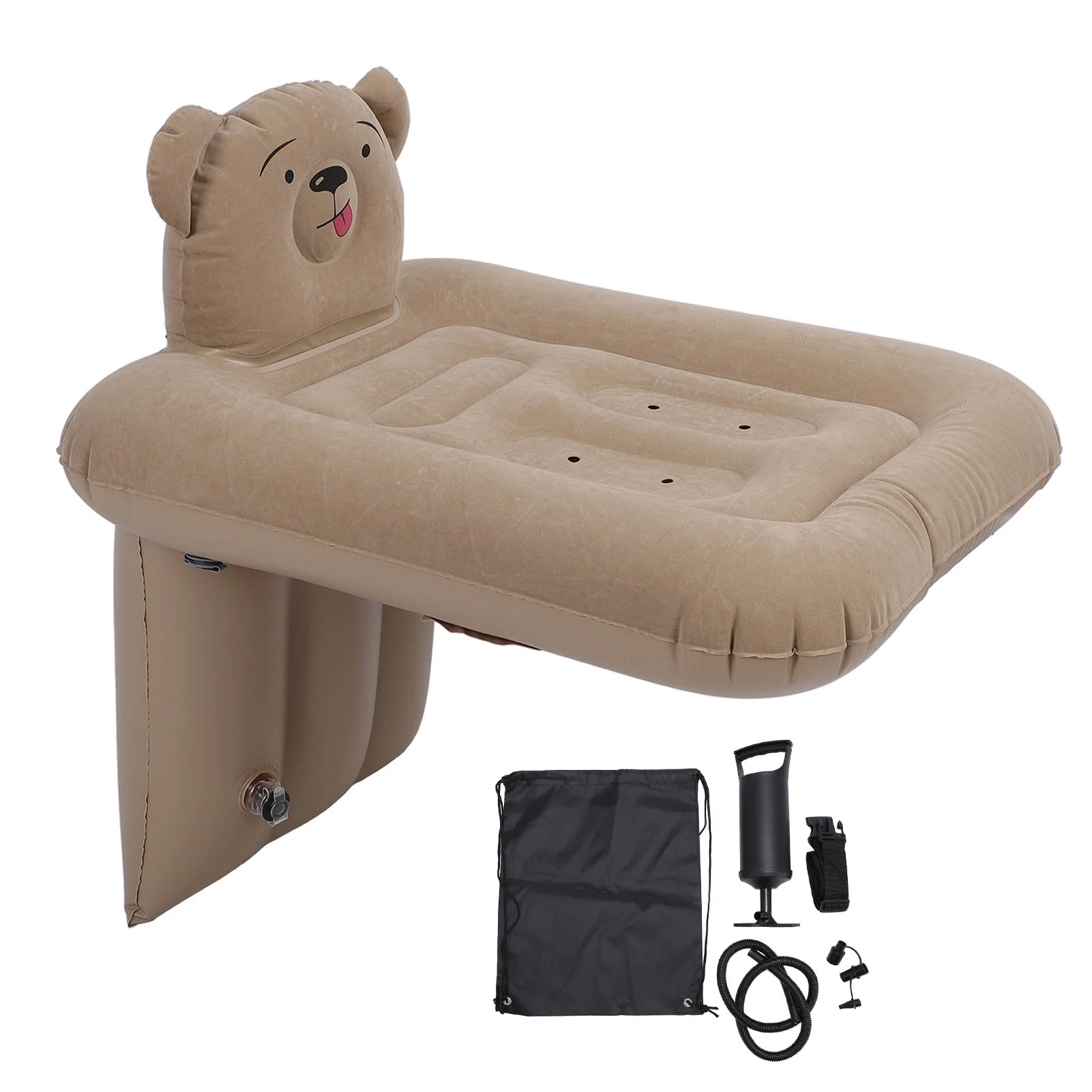 Inflatable Car Bed Cartoon Bear Shape Detachable Seat Belt Inflatable Toddler Travel Bed