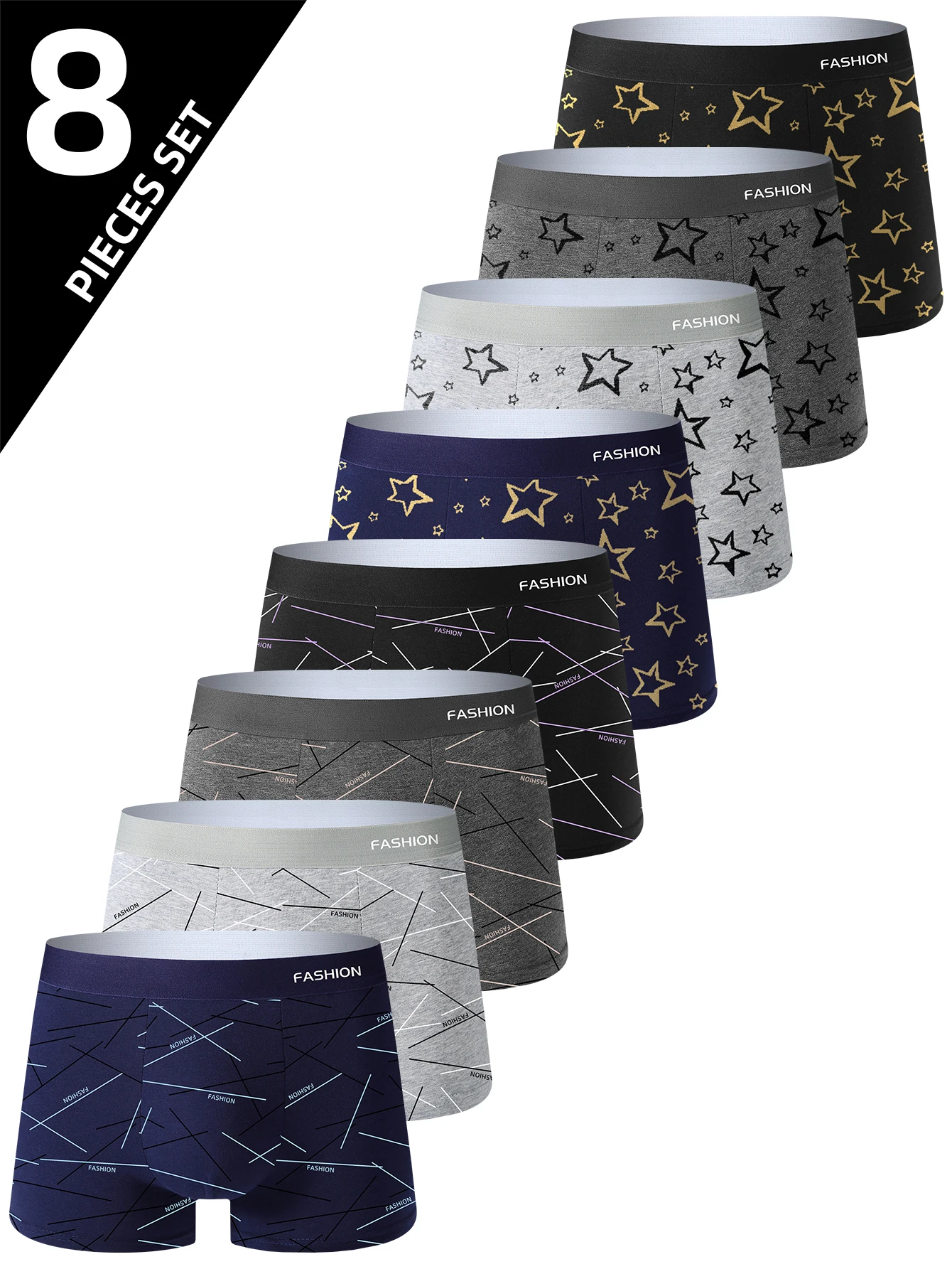 

8 Pieces Of Men's Underwear Comfortable Healthy Men's Boxer Briefs Line Starry Sky With Trendy Casual Sports Men's Pants