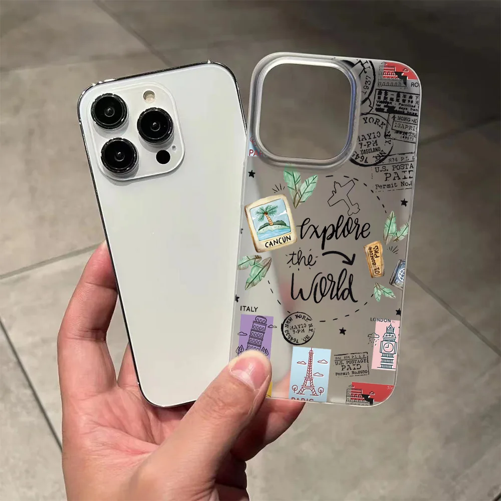 Weltreise-Design Handyhülle für iPhone 17 16 15 14 13 12 11 Pro Max Mini SE 7 8 Plus 17E Air Stoßfeste Weiche Transparente Schutzhülle – Detail 5