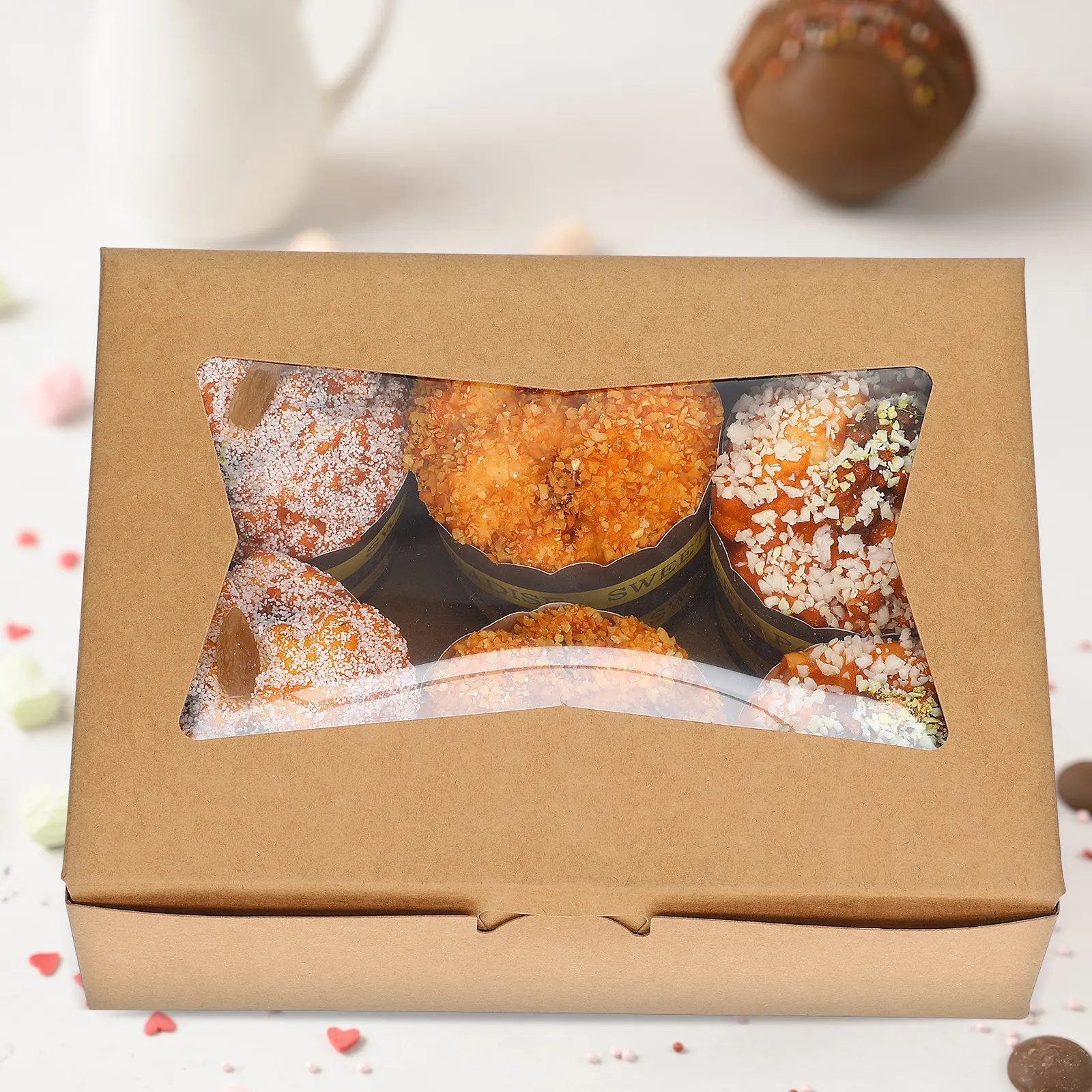 Kraft Paper Baking Boxes 24 Pack with Window for Cupcakes Cookies Pastries Bakery Treat Packaging