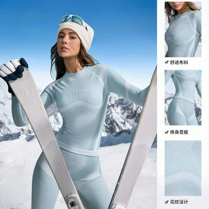 بدلة تزلج رياضية خارجية للخريف والشتاء، ملابس داخلية حرارية بأكمام طويلة، بدلة يوجا للياقة البدنية ضيقة ماصة للرطوبة وتعرقها #3