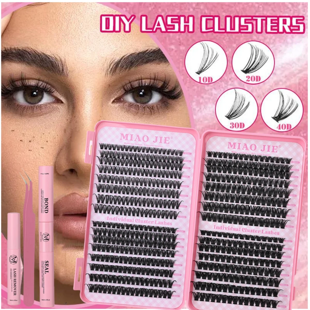 MIAOJIE 640pcs 30D/40D/50D/60D Individual Lashes Book Clusters Extensions False Eyelash DIY at Home Cluster Eyelash Extensions