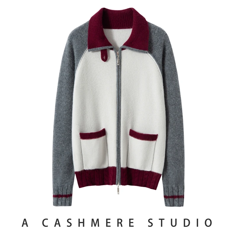 

Кардиган из 100% кашемира с отложным воротником, свитер, толстый, мягкий, на молнии, женский трикотаж с длинными рукавами, базовая элегантная одежда, топы