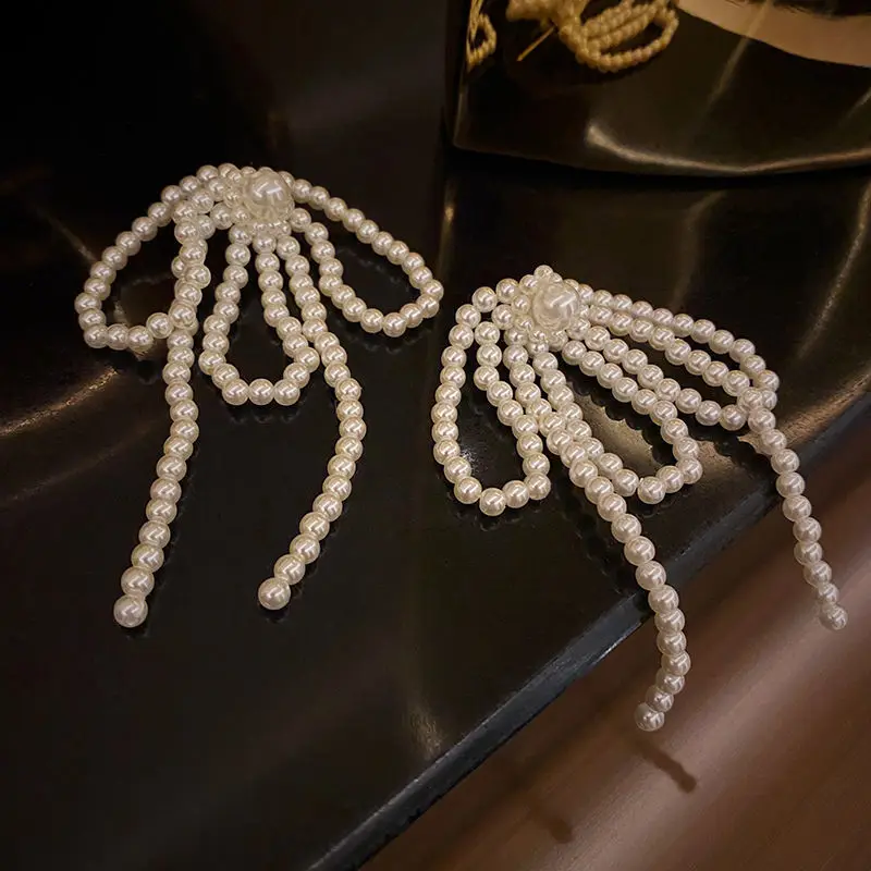 Korea Big Pearls Knot  Earrings for Women Statement Tassel Earring Long Jewelry