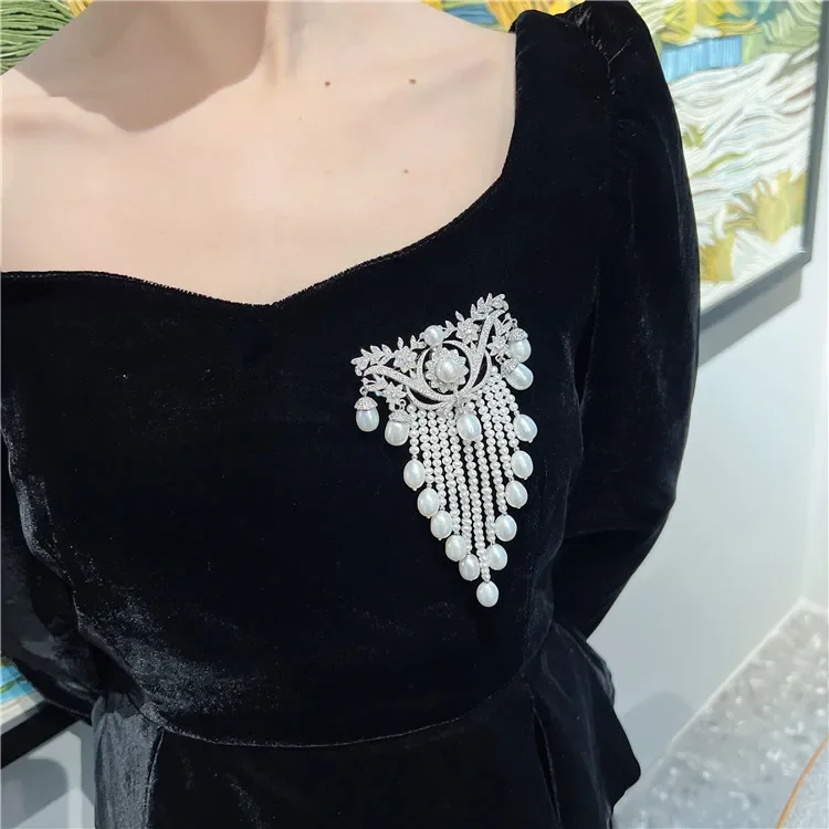 

Fresh Water Pearl Golden Plated Cubic Zircon Micro Pave Flower Brooch