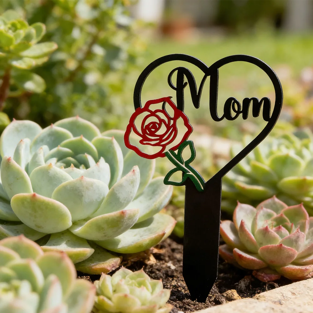 1pc Heart-Shaped Mom Memorial Grave Marker Elegant Metal Plaque For Remembrance Metal Memorial Post Plaques Garden Decor