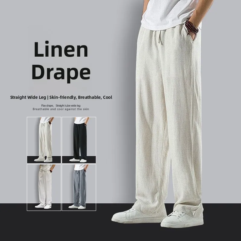 

Casual Loose Linen Pants Men's Summer Thin Breathable Cotton Linen Straight Leg Pants Lightweight Comfortable Men's Trousers