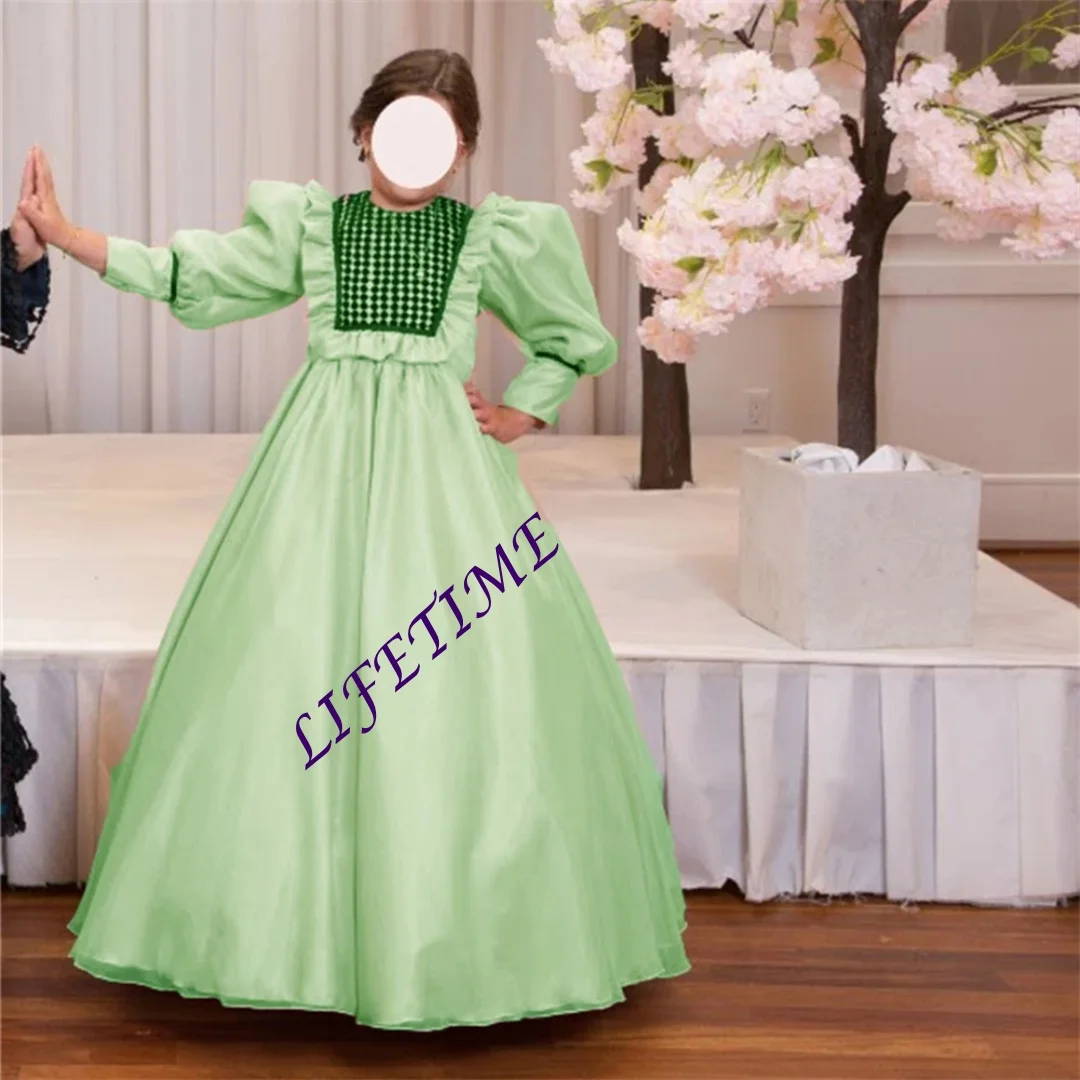 Prinzessin Elegantes langes Erstkommunionkleid mit Puffärmeln in A-Linie, bodenlang, klassisches Blumenmädchenkleid, individuell gestaltet, neu