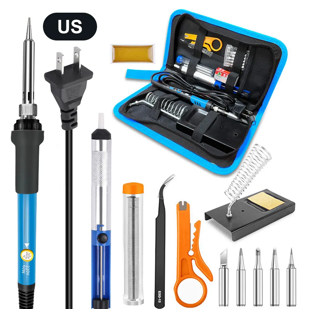 Electric Soldering 60w Iron EU US UK Temperature Adjustment Soldering Iron Electronic Welding Repair Tool Set