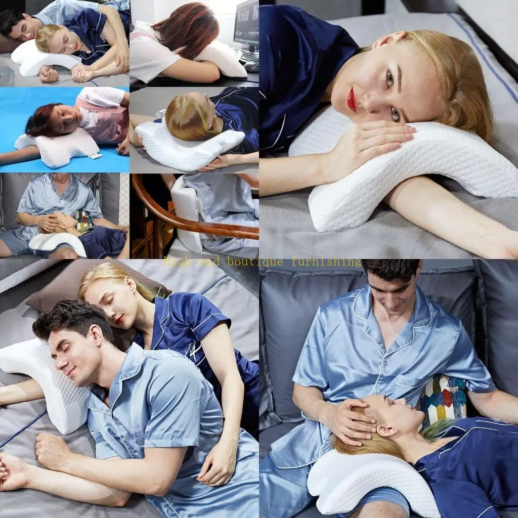 L9NB Memory Foam Pillow Tunnel Slow Pressure Pillow Arm Pillow Spooning Pillow Arched Neck Cervical Pillow for Travel