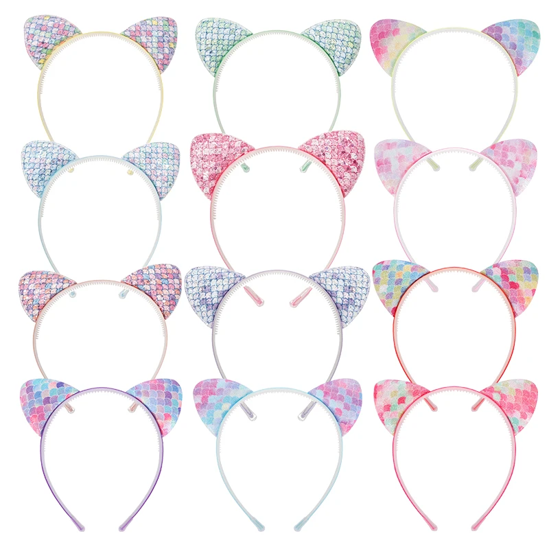 

1/6/12/24Pcs Gradient Green Onion Powder Fish Scale Cat Ear Hairband For Daily Commuting - Fashion Hair Accessories