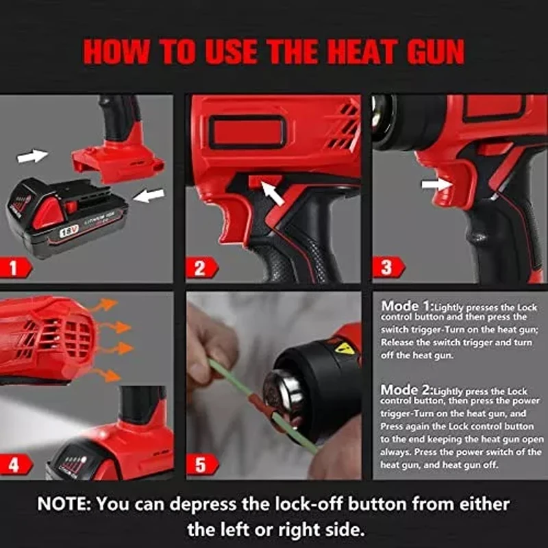 400W ปืนเป่าลมร้อนกับ M18แบตเตอรี่18V/20 mAh ไร้สายแบตเตอรี่ลิเธียม18V/20 MAX เครื่องมือทางไฟฟ้าเครื่องเป่าผมที่แข็งแกร่ง