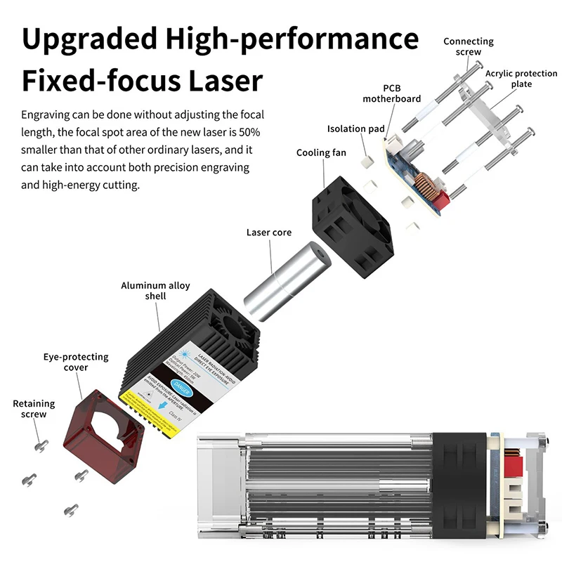 20W/40W Lasermodul, komprimierter Spot, Laserkopf mit fester Brennweite, TTL-Modul für CNC-Laserschneidmaschine, DIY-Lasergravierwerkzeug – Detail 2