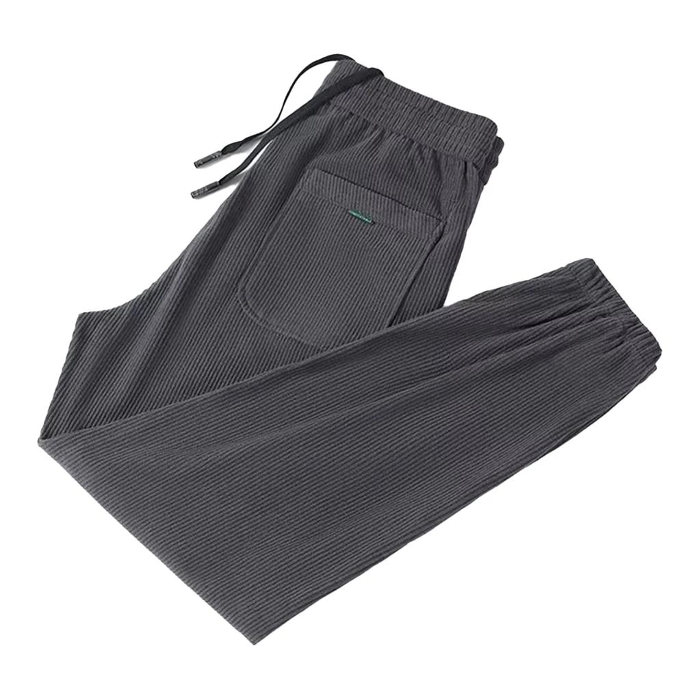 Men Corduroy Casual Pants Large Size Elastic Waist Drawstring Baggy Joggers Trousers Solid Color Streetwear Sweatpants