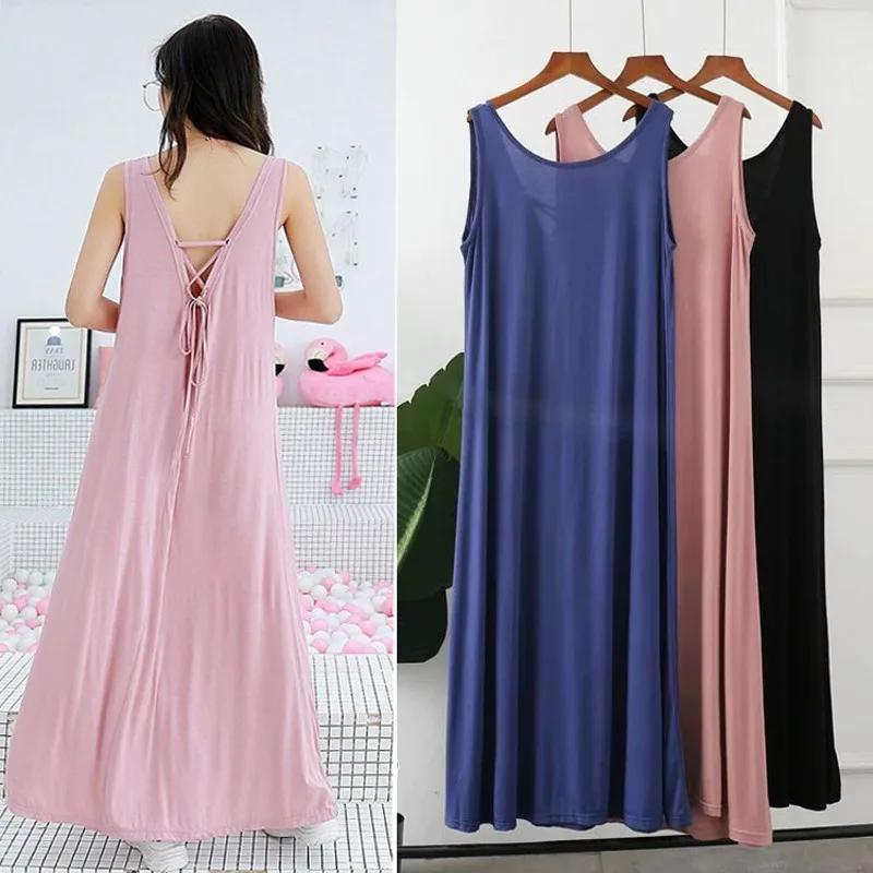 

Summer Modal backless Long dress sleeveless Large size Casual Loose sleepdress women's homewear nightdress