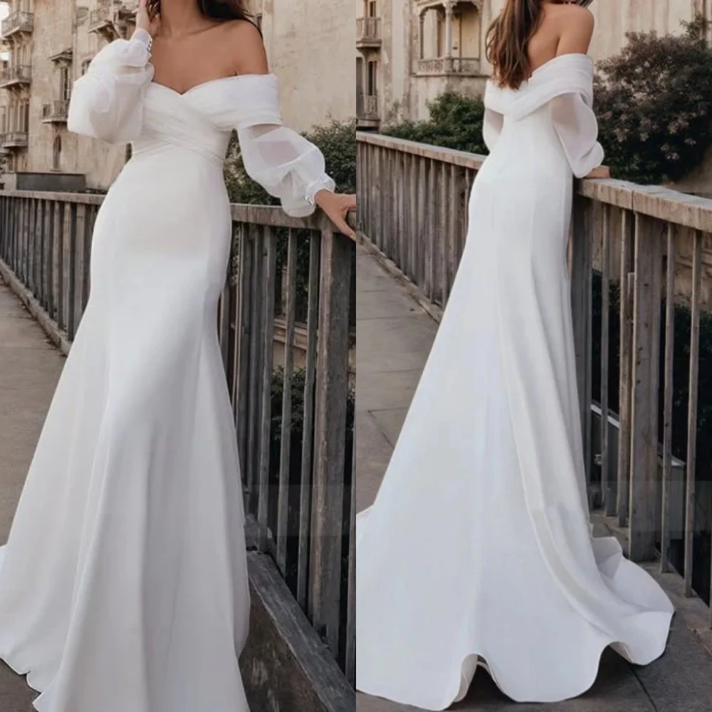 

Customized Jersey Criss-Cross Pleat Off-the-shoulder Mermaid Floor-length Bespoke Occasion Dresses Woman Elegant Party Wedding