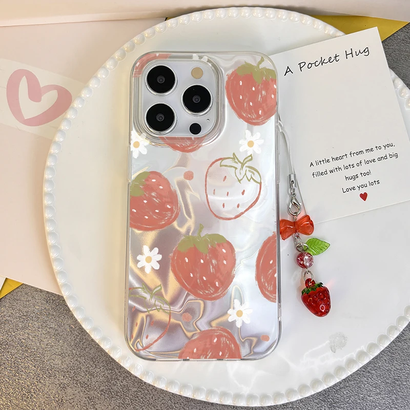 Bow Cherry Strawberry Case For Vivo V40 V40E V30 Pro V29 Lite V27E V25E Y35 V30E Y33 Y20 Y22 Y51 Y56 Y31 Y38 Y17 Y12 Y15 Cover