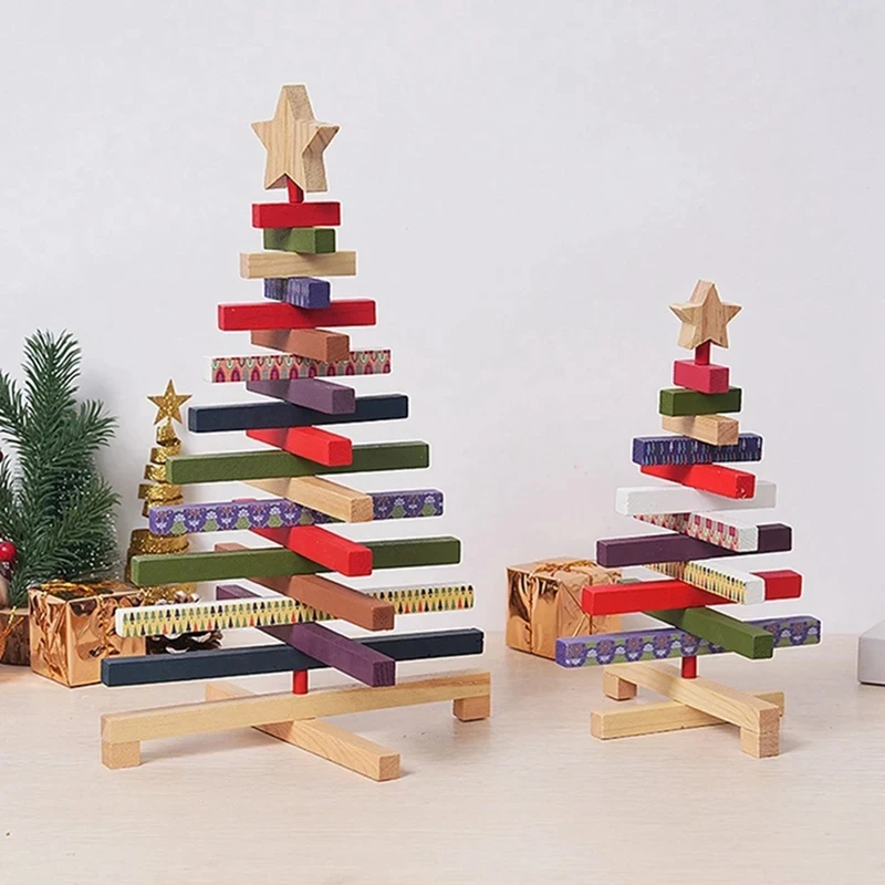 

Wooden Christmas Trees Figurines Christmas Decorations Home Accessories Rotatable Miniatures Aesthetic Room Decor