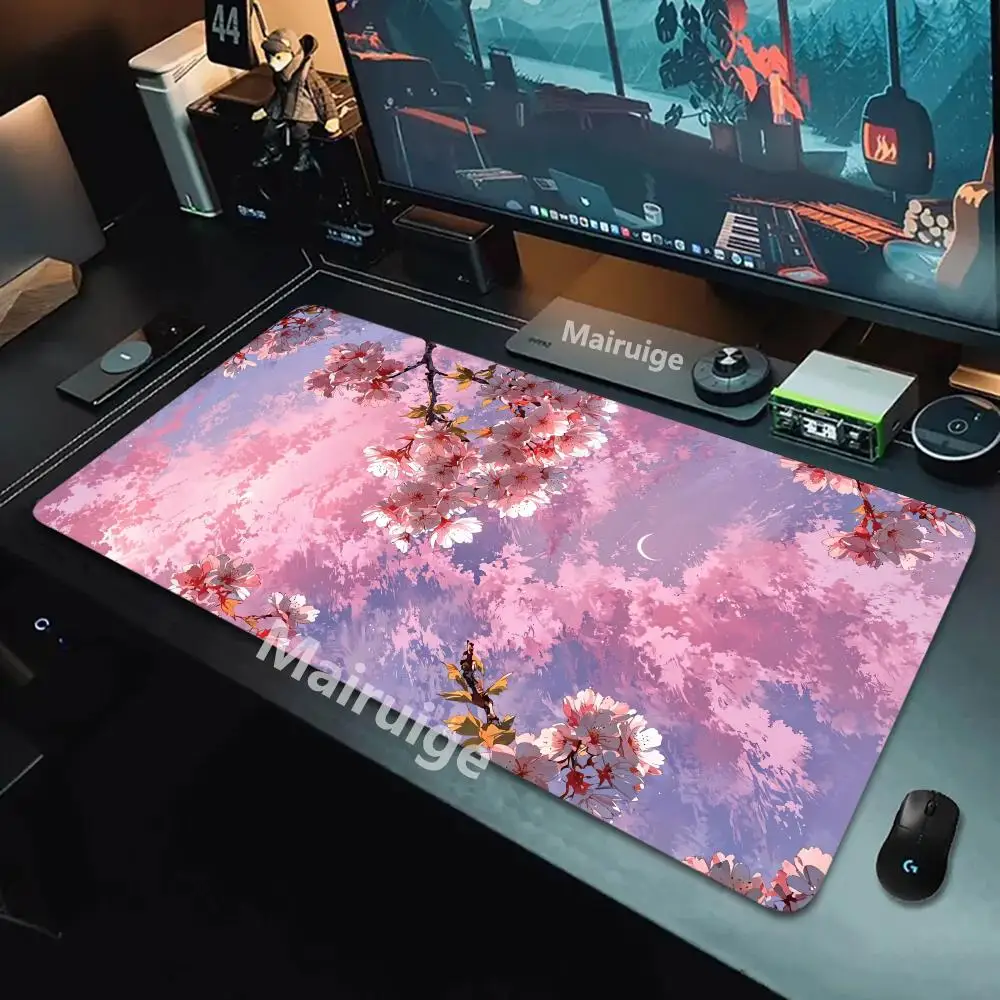 

Cartoon Pink Cherry Blossom Mouse Pad Large Rubber Anti-slip PC Desk Accessories Mousepad for Offices & Gamer Keyboard Decor Mat