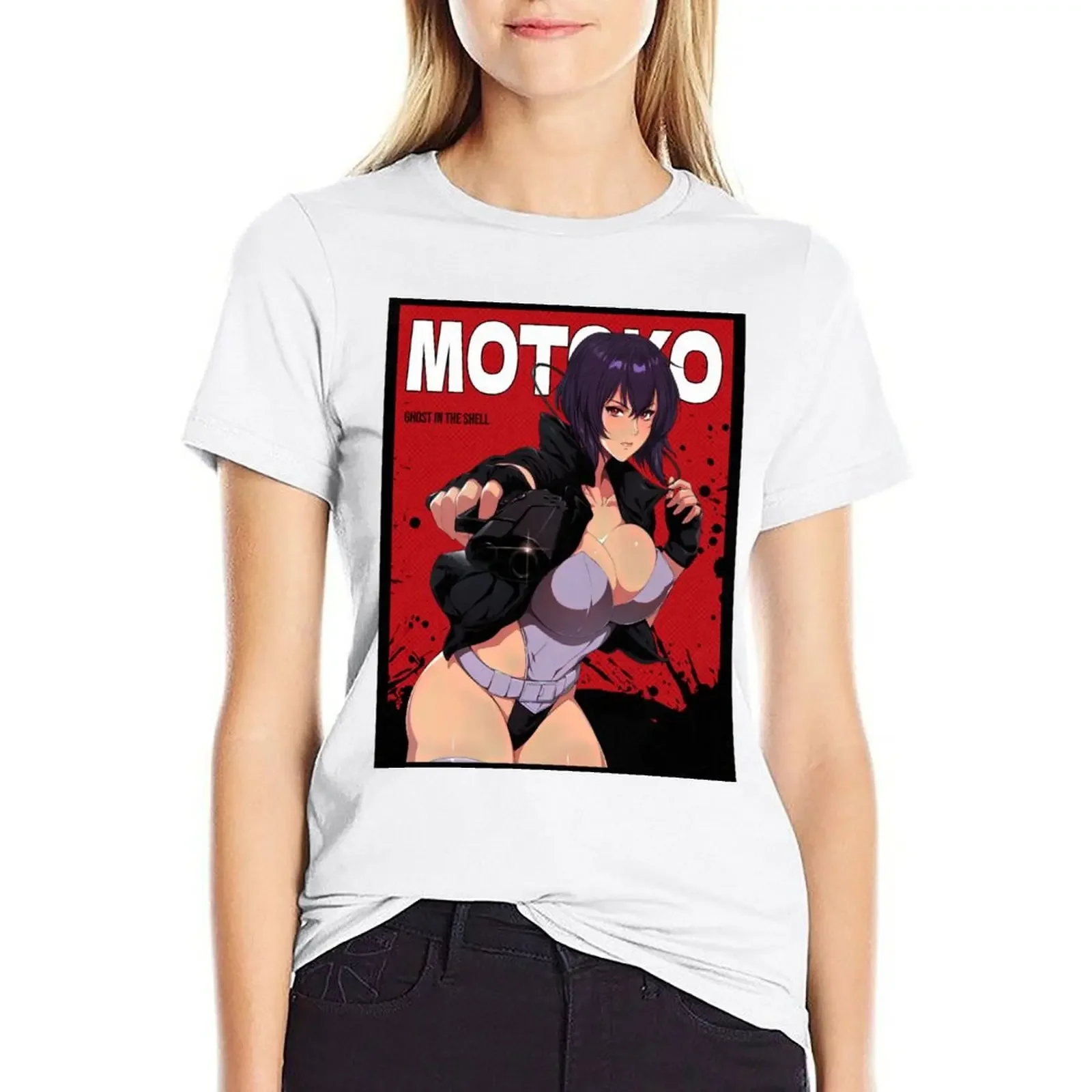 

Major Motoko Kusanagi Ghost In The Shell Red Comic Design T-shirt kawaii clothes Female clothing designer clothes Women luxury