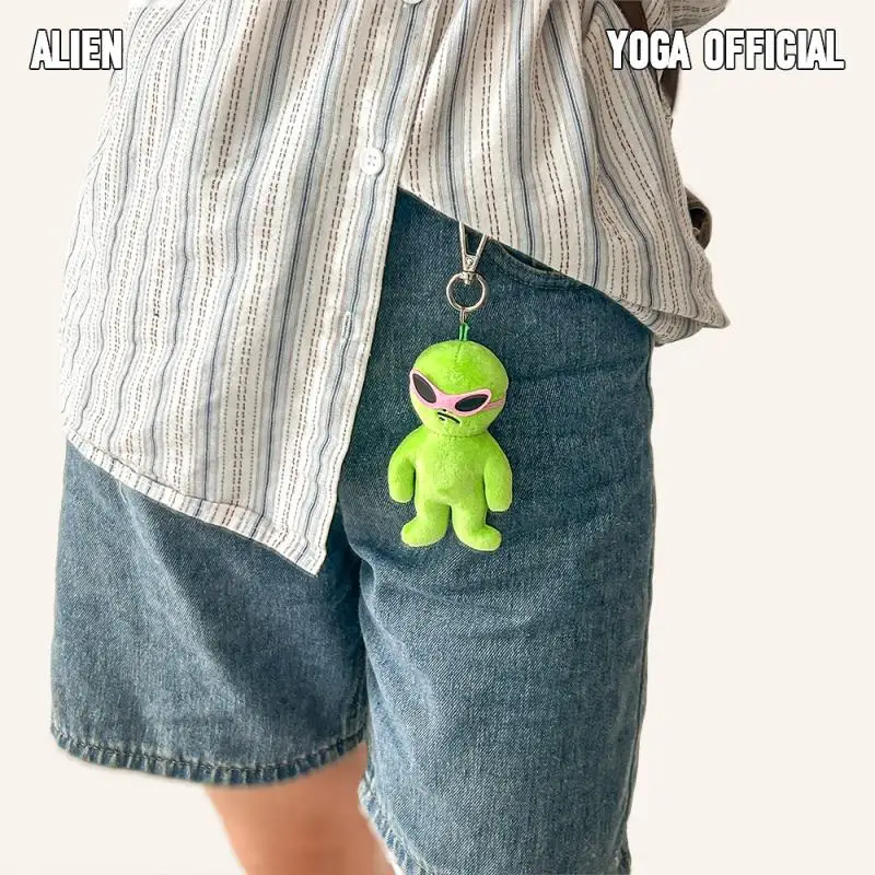 NEW 11CM Green Alien Plush Keychain Pendant Cute Funny Cartoon Hood Doll Toy Bag Pendant Birthday Birthday Gift