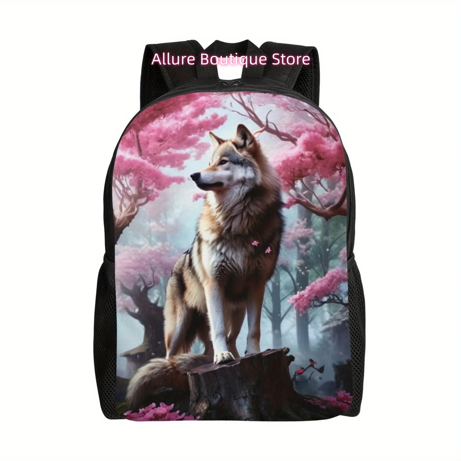 Wolf Print School Backpack for Men And Women, Lightweight Aesthetic Simple Laptop Bag Travel Bag, Casual Bag for Outdoor