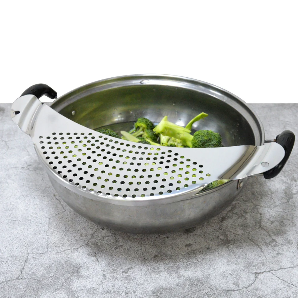 

2Pcs Kitchen Pot Strainer Moon Design Stainless Steel Hand Strainer for Boiling Water Drainage Lightweight Strong Grip Side