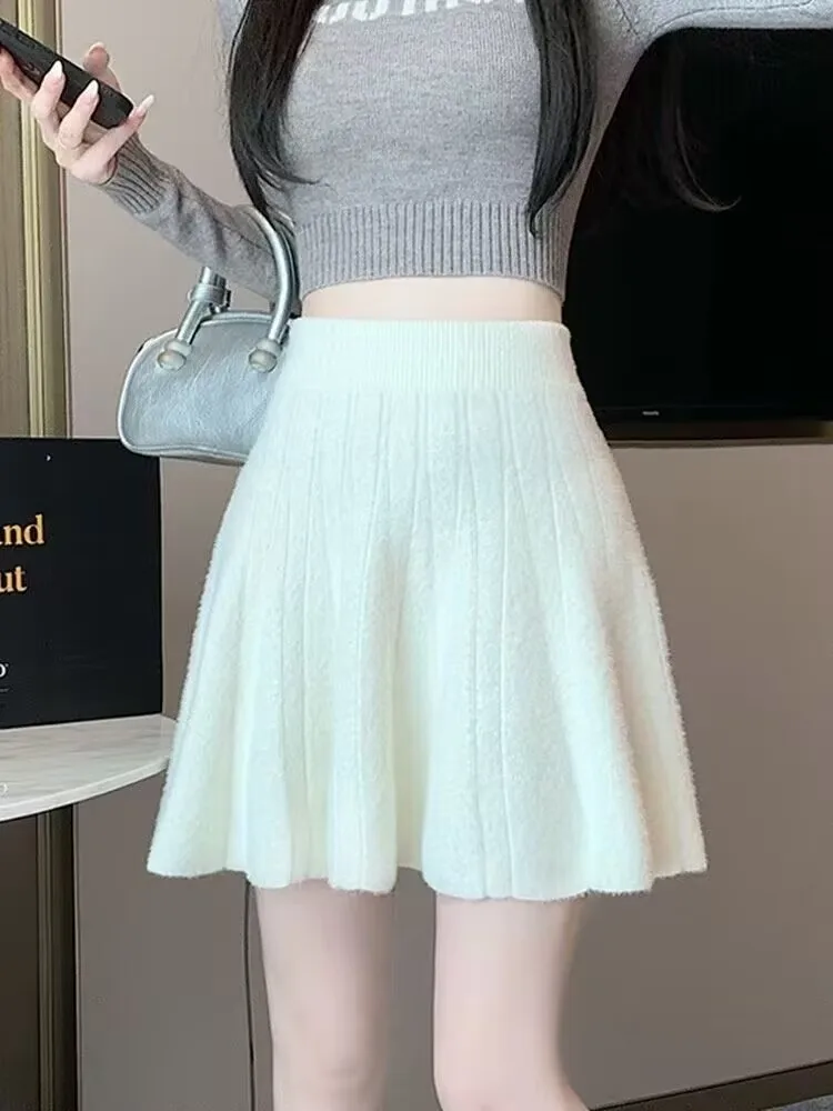 Falda corta de punto plisada para mujer, moda coreana, Retro, liso, ajustado, para Festival, Sexy, para discoteca, alta, envolvente, a la cadera, informal