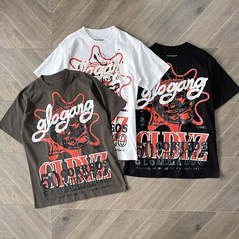 

Glo Gang Short Sleeve T-shirt American Graffiti Print High Street Unisex Cotton T-shirt Tops Real Photo