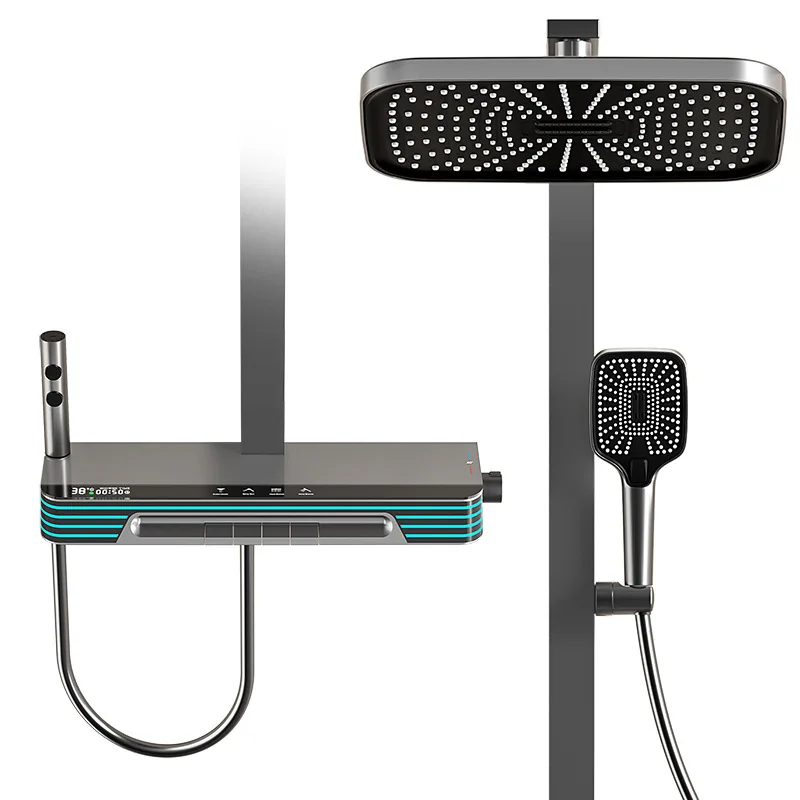 

High-end all-copper X9 intelligent digital display pressurized shower set, household Porsche back spray massage shower head set