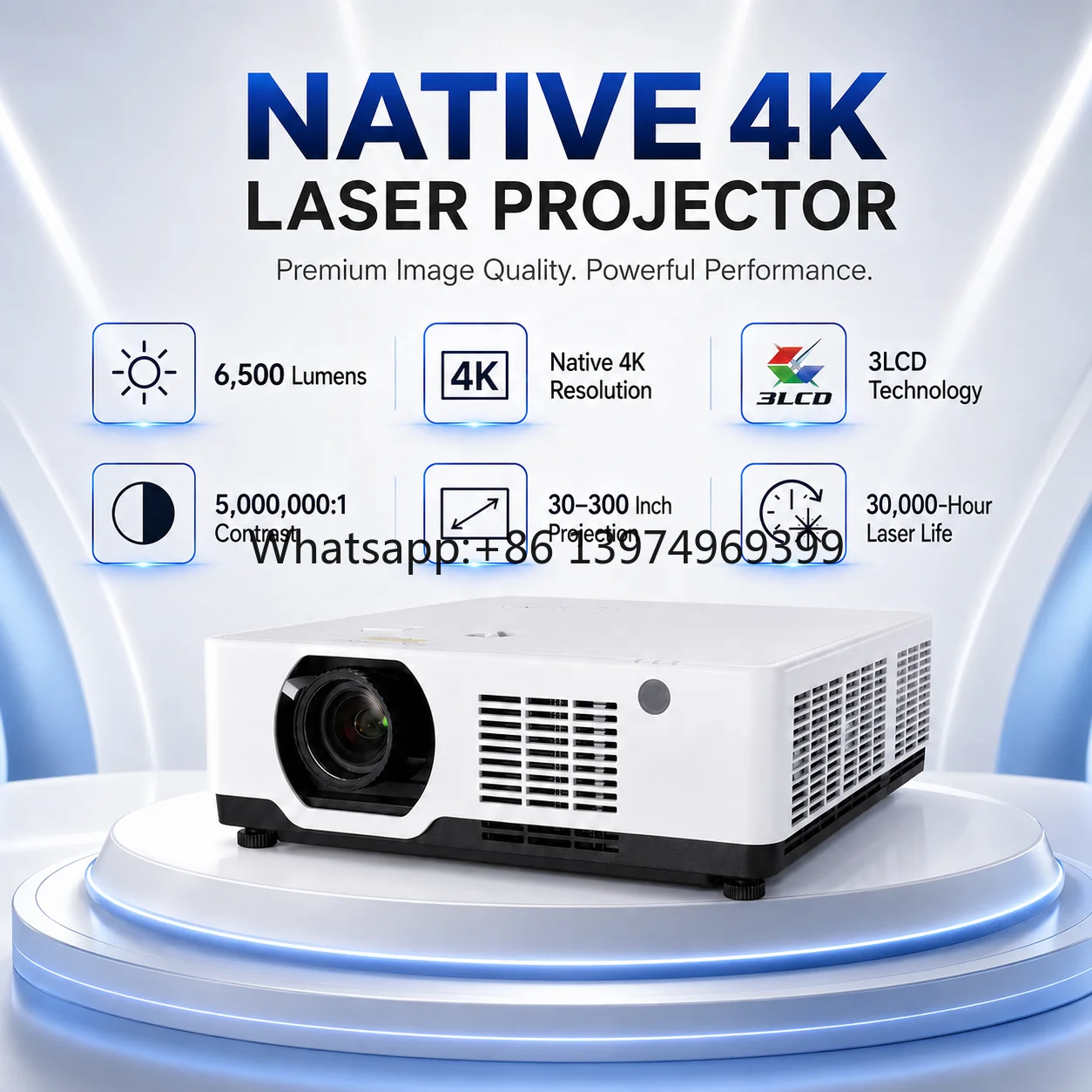 OEM ODM Native 4K HDR10 Laser Projector 6500 Lumens with LAN Control and Built-in Speakers for Commercial AV Projects