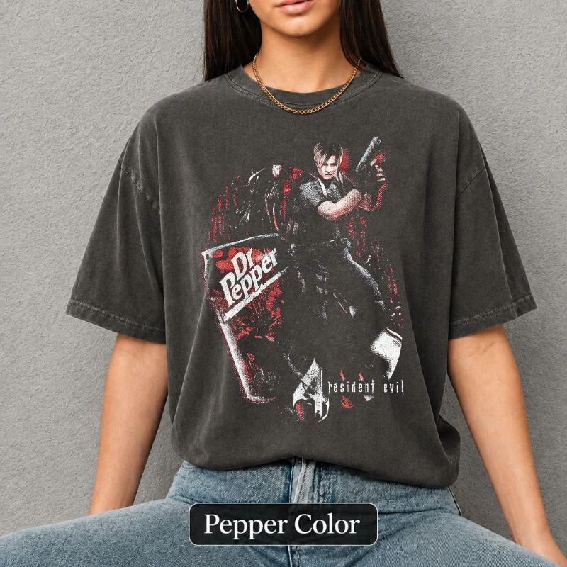 Leon Kennedy Dr Pepper T-Shirt, Resident Evil Graphic Tee,Survival Horror Game Shirt, Gamer Gift Unisex Comfort Colors Tee FD