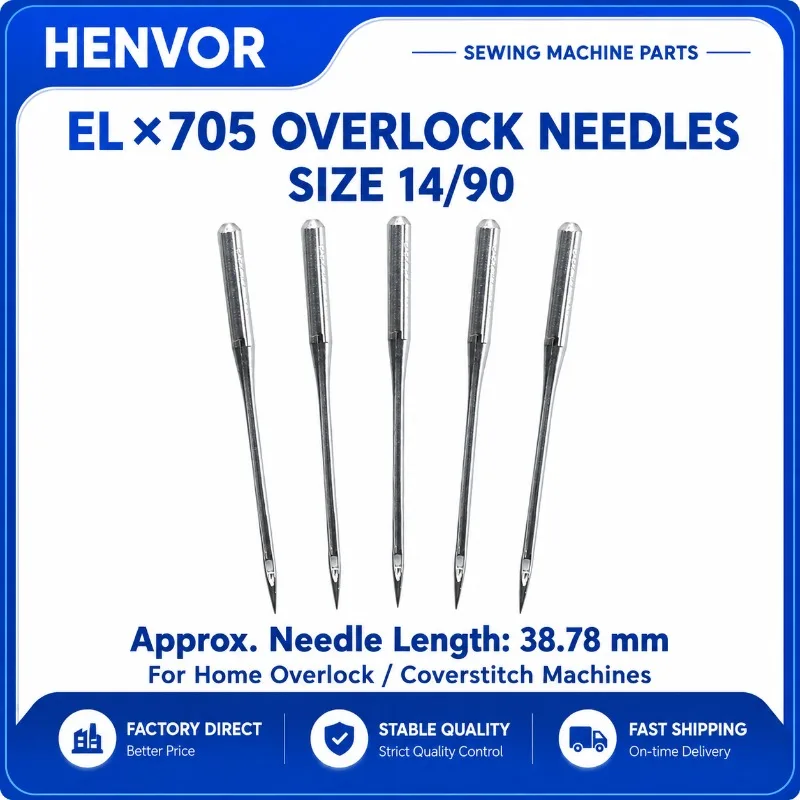 HENVOR EL×705 Overlock Sewing Machine Needles, Size 14/90, 5 Pack, for Knit and Stretch Fabrics