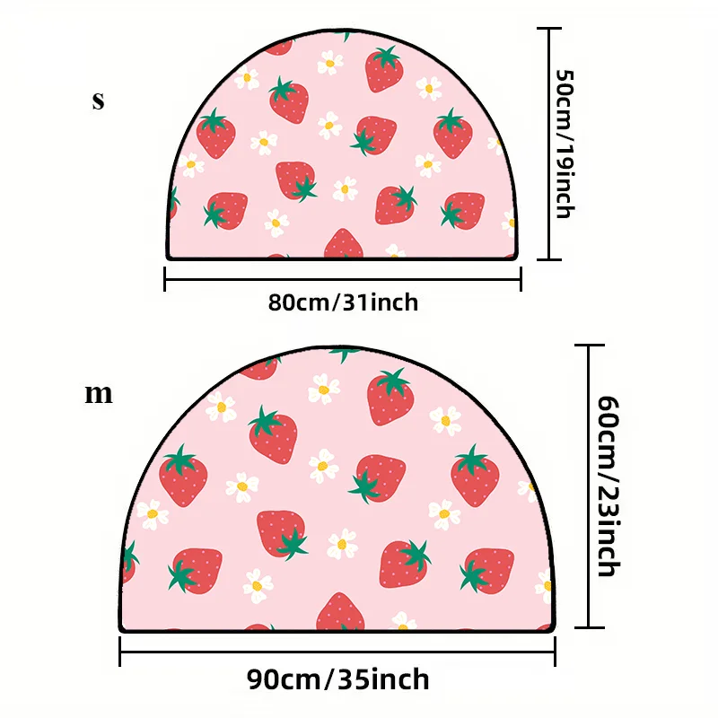 Strawberry Non Slip Half Round Door Mat for Home Entrance Waterproof Durable Rug