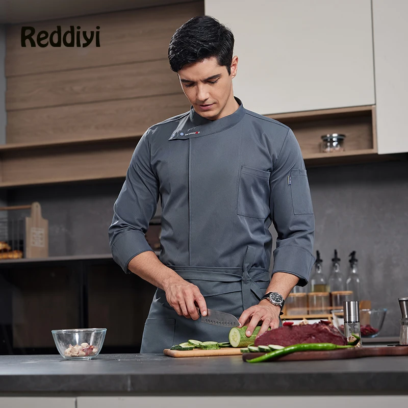 Kochuniform 3-teiliges Set Großhandel Unisex Küchenschürze Kochmütze Bäckerei Catering Arbeit Langarm Kochhemd Kellner Arbeitskleidung