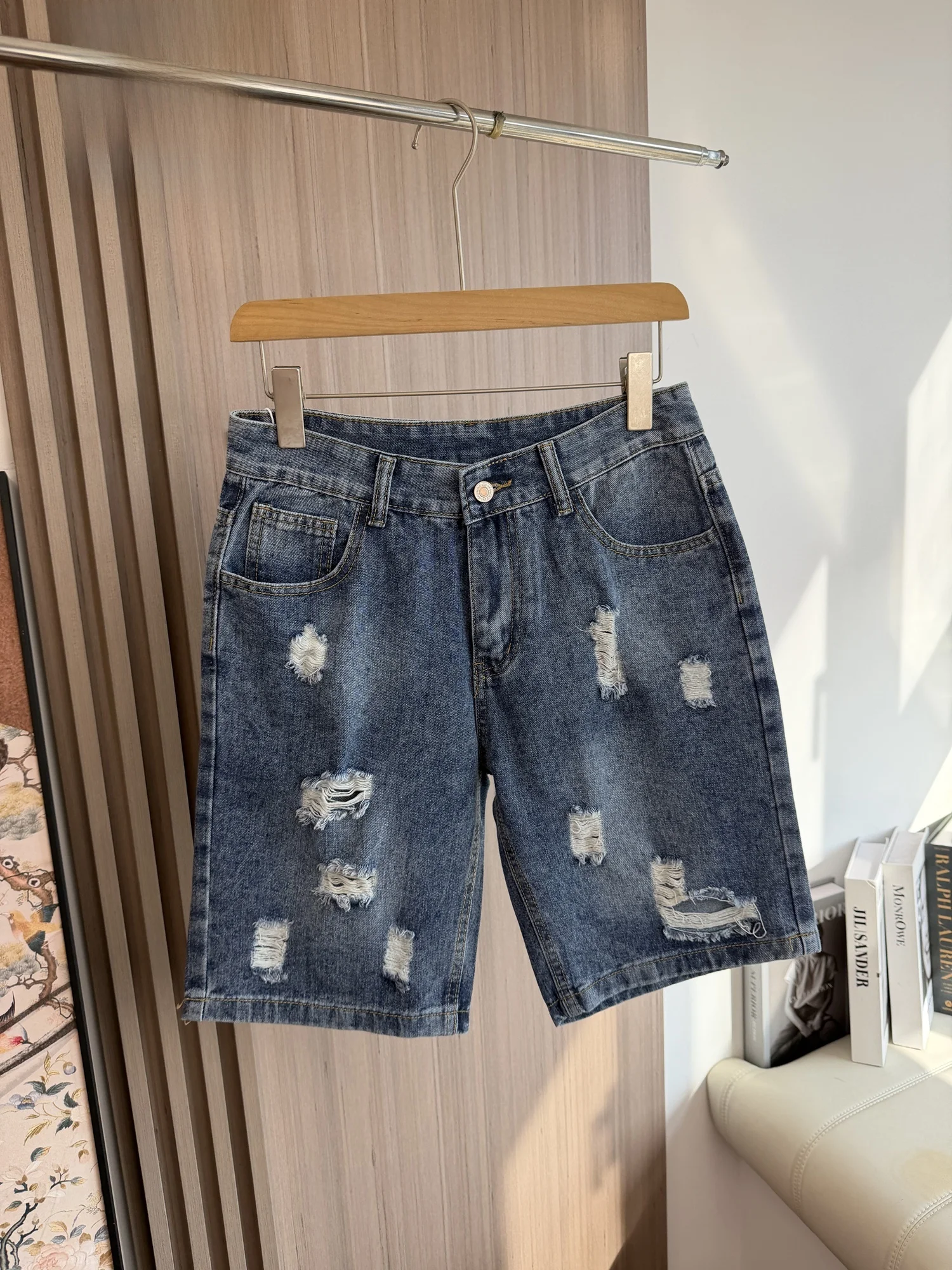 

Retro Washed Loose Fit Straight Leg Five Inch Shorts Casual Youth Jeans Summer Fashion Men's Clothing Hip And Handsome