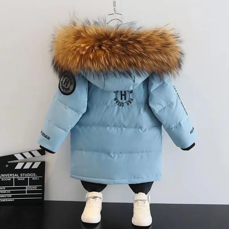 New -30 Boys Faux Fur hooded Down Jacket winter Thick Warm Outerwear Winter thicken Windbreak Teenage 10 12 14 years